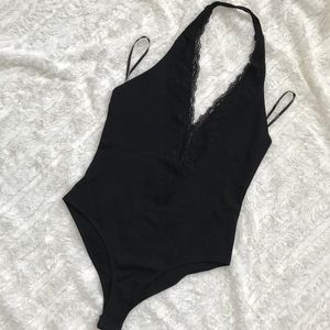 Black lace Halter Body Suit - Forever 21